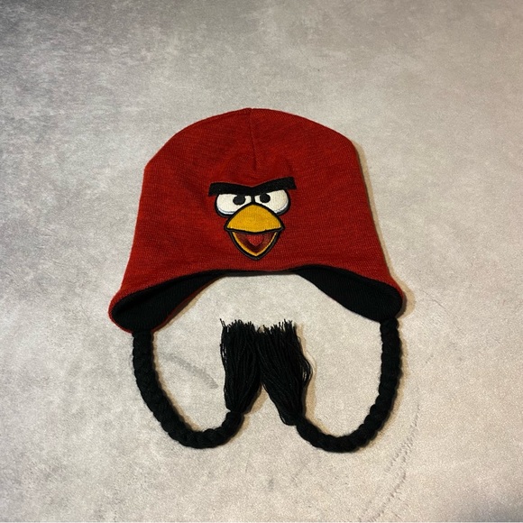Angry Birds Red Bird Reversible Pig Knit Hat 100% Acrylic Ear Cover Winter - Picture 7 of 11